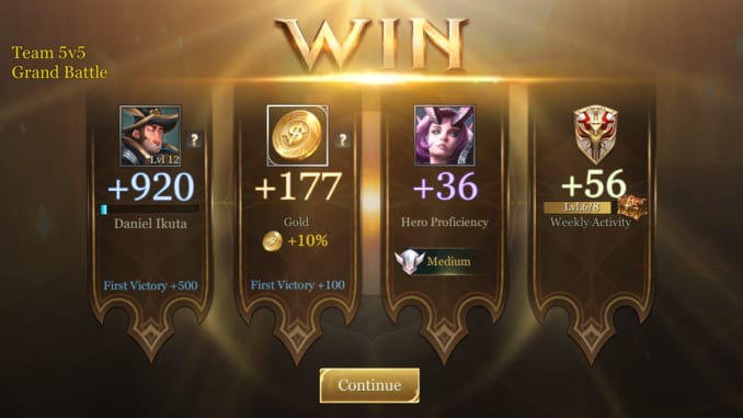 Arena of Valor Post Game Screen - Player Victory Screen