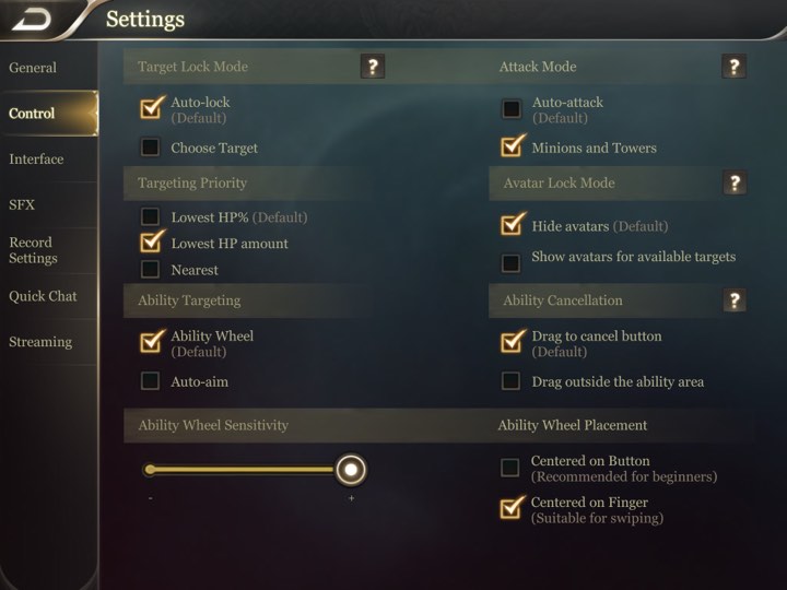Arena of Valor Recommended Settings
