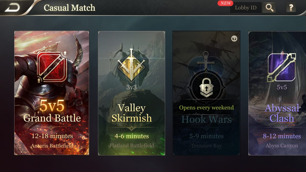 arena of valor game mode selector
