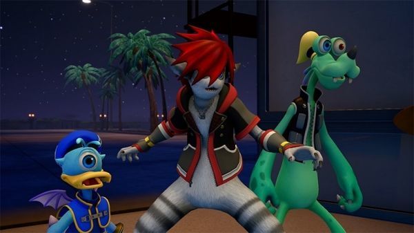 KH3 Sora, Donald and Goofy in Monstropolis