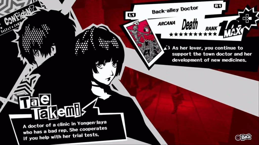 Persona 5 Royal Confidant Guide: Death (Tae Takemi)