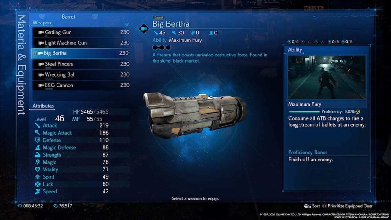 Final Fantasy 7 Remake Intergrade - Big Bertha Stats and Location ...