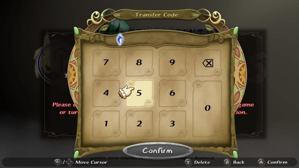 Final Fantasy Crystal Chronicles: Remastered Edition - Transfer Save Data - Input Code