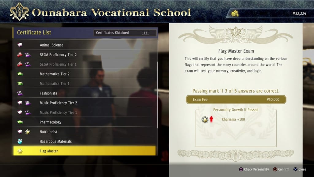 Yakuza: Like a Dragon - Ounabara Vocational School Flag Master Exam Answers