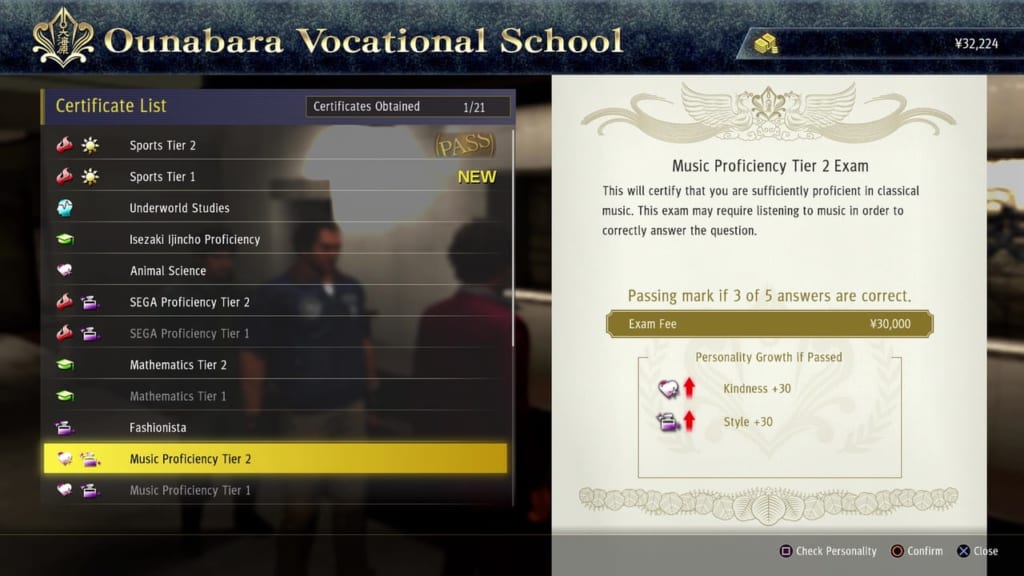 Yakuza: Like a Dragon - Ounabara Vocational School Music Tier 2 Exam Answers