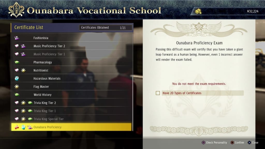 Yakuza: Like a Dragon - Ounabara Vocational School Ounabara Proficiency Exam Answers