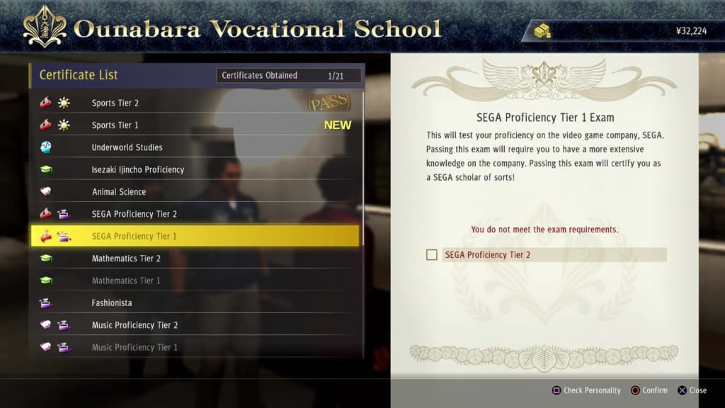 Yakuza: Like a Dragon - Ounabara Vocational School SEGA Proficiency Tier 1 Exam Answers