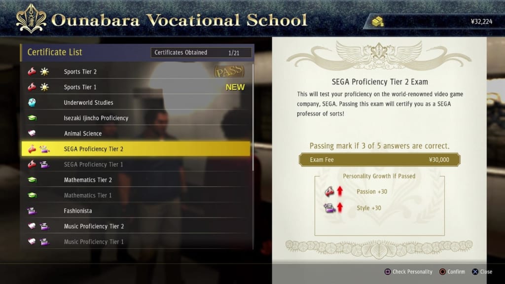 Yakuza: Like a Dragon - Ounabara Vocational School SEGA Proficiency Tier 2 Exam Answers