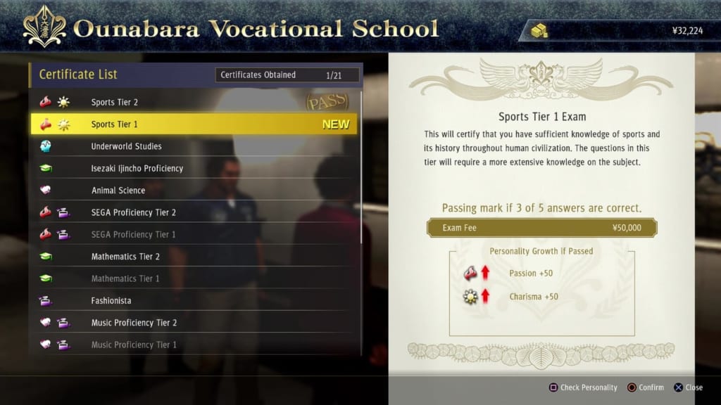 Yakuza: Like a Dragon - Ounabara Vocational School Sports Tier 1 Exam Answers