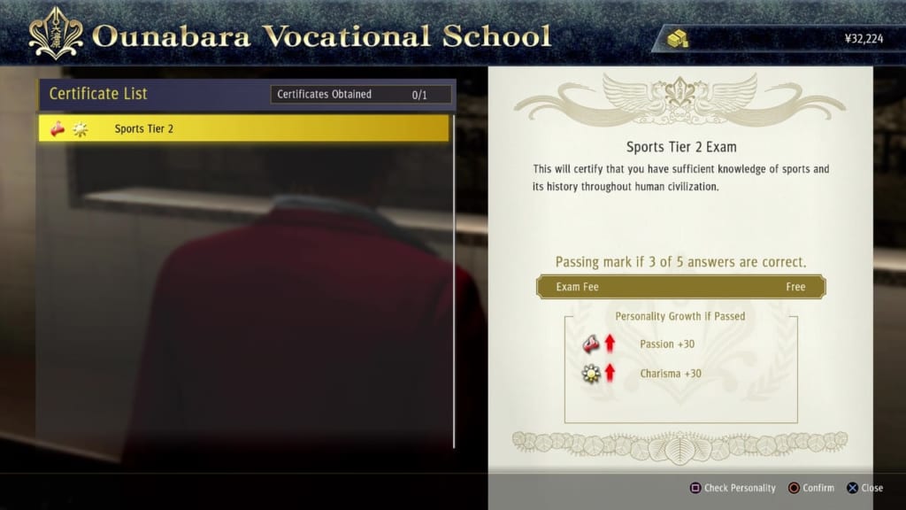 Yakuza: Like a Dragon - Ounabara Vocational School Sports Tier 2 Exam Answers