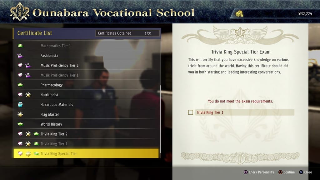 Yakuza: Like a Dragon - Ounabara Vocational School Trivia King Special Tier Exam Answers