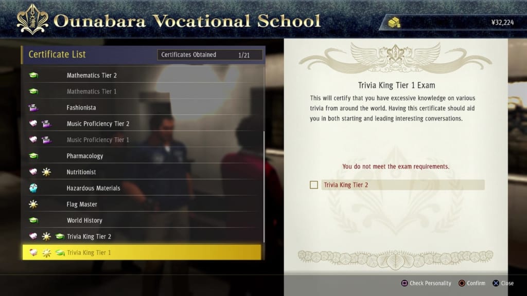 Yakuza: Like a Dragon - Ounabara Vocational School Trivia King Tier 1 Exam Answers