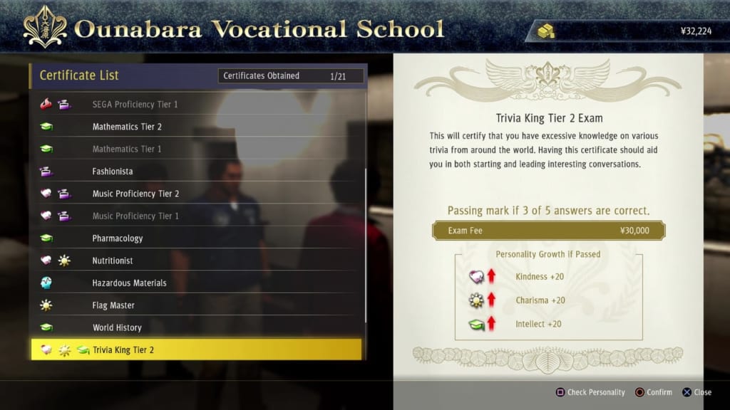 Yakuza: Like a Dragon - Ounabara Vocational School Trivia King Tier 2 Exam Answers