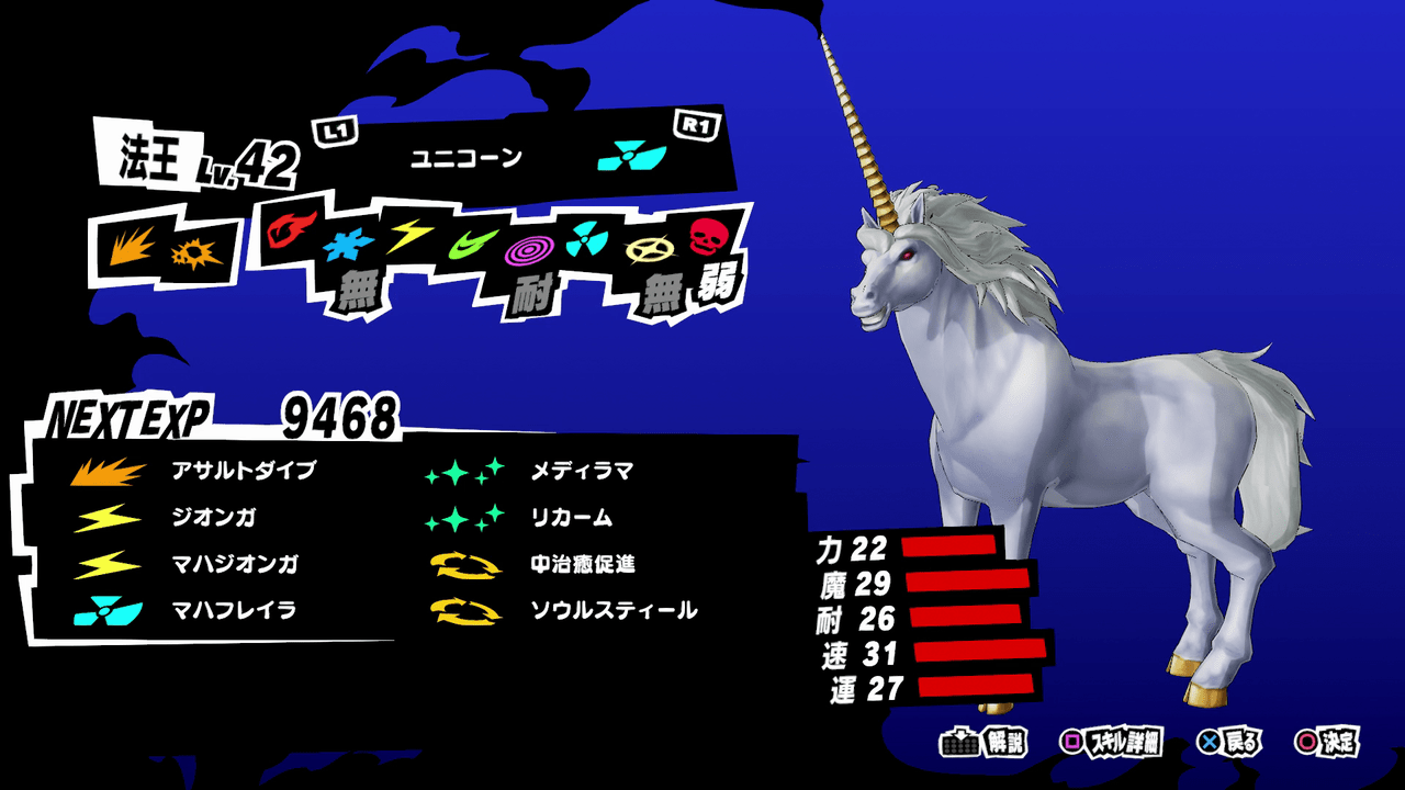 Persona 5 Strikers - Unicorn Persona Stats and Skills