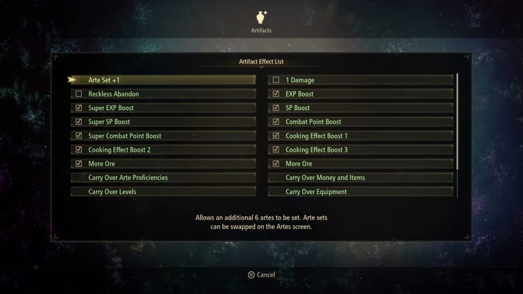 Tales of Arise - Artifact Effect List