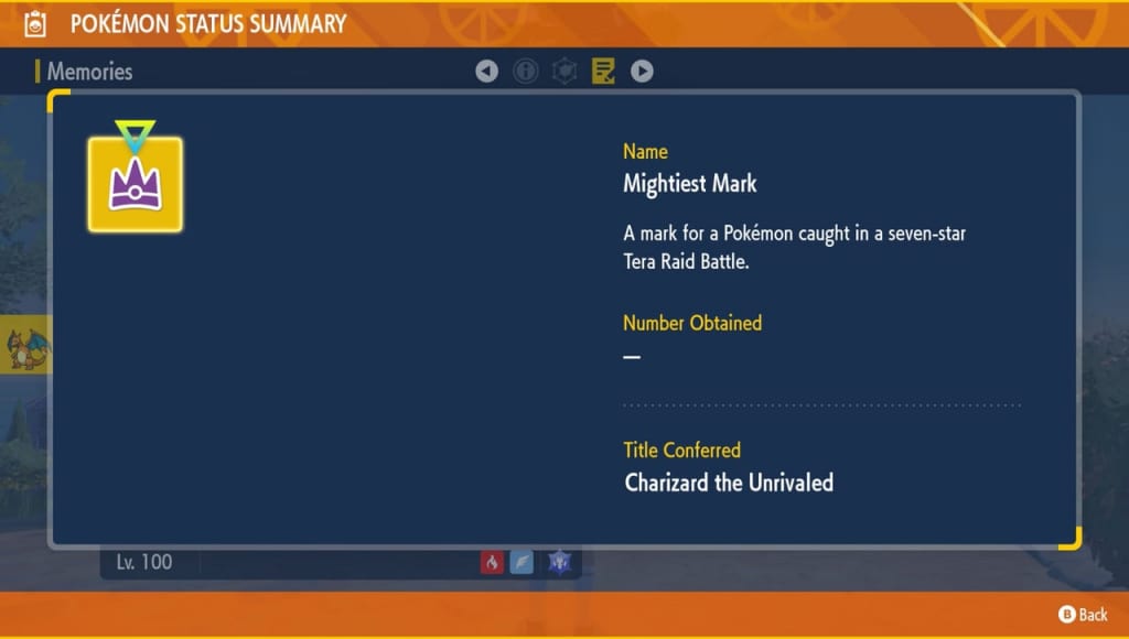 Pokemon Scarlet and Violet - Unrivaled Charizard Tera Raid Battle Event Mightiest Mark
